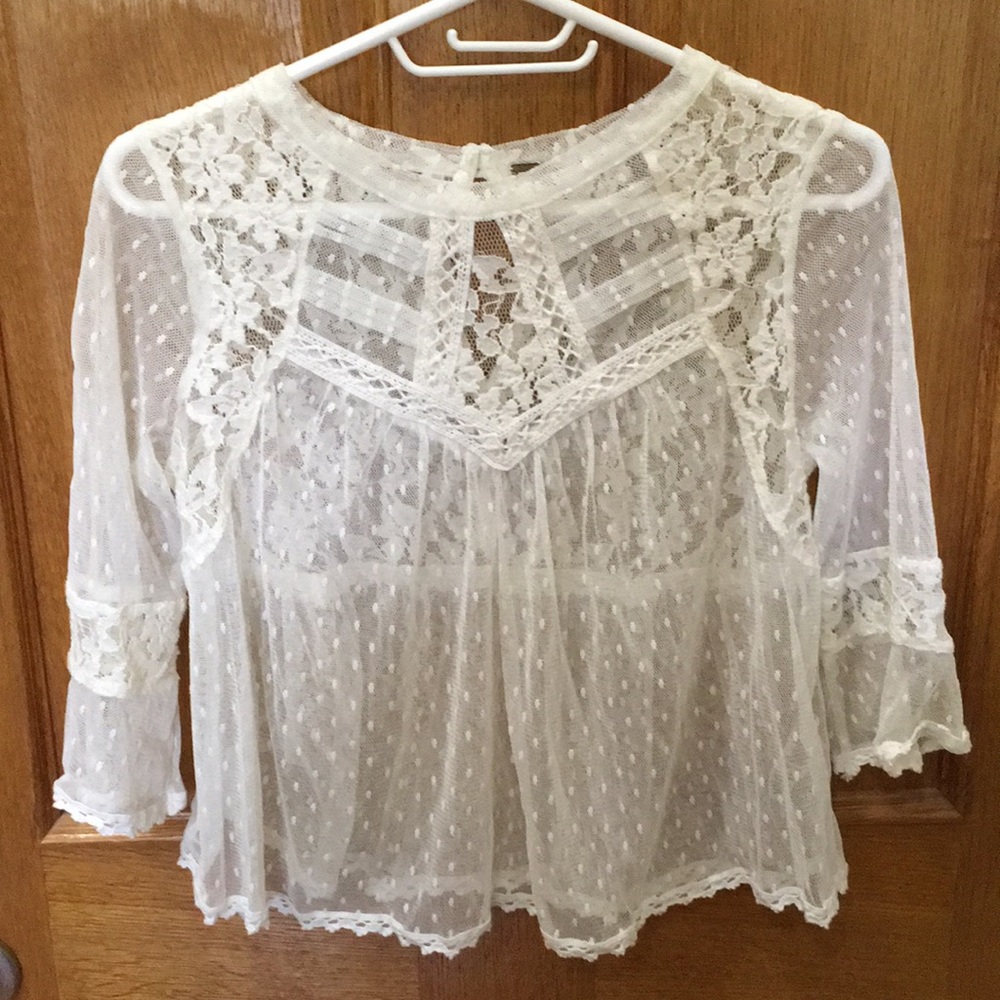 Free People White Lace Shirt